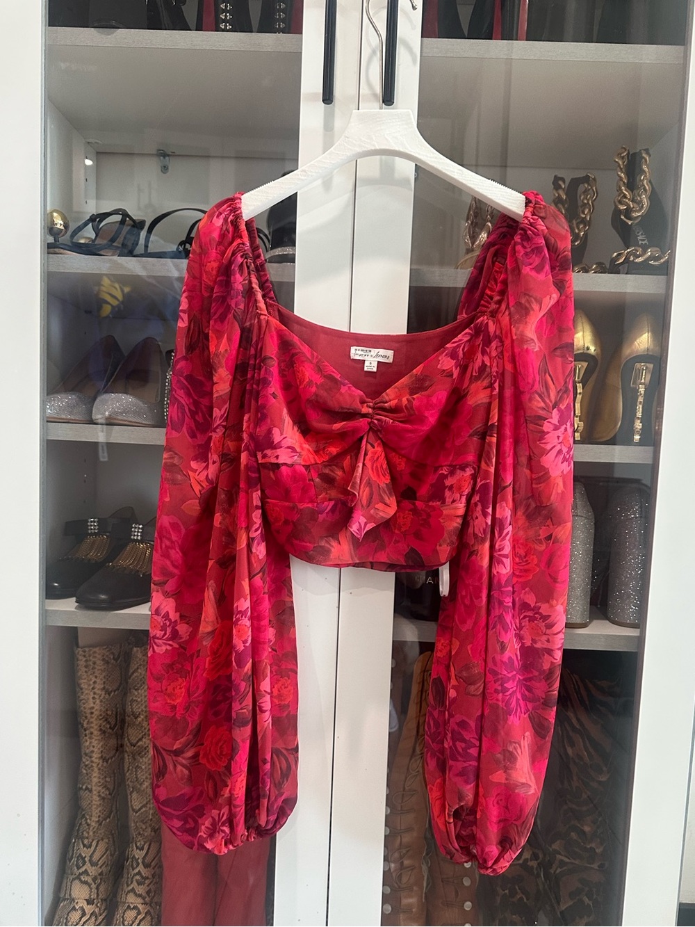 For Love and Lemons Floral Festival Puff Sleeve Top Sz Small Revolve Crop top